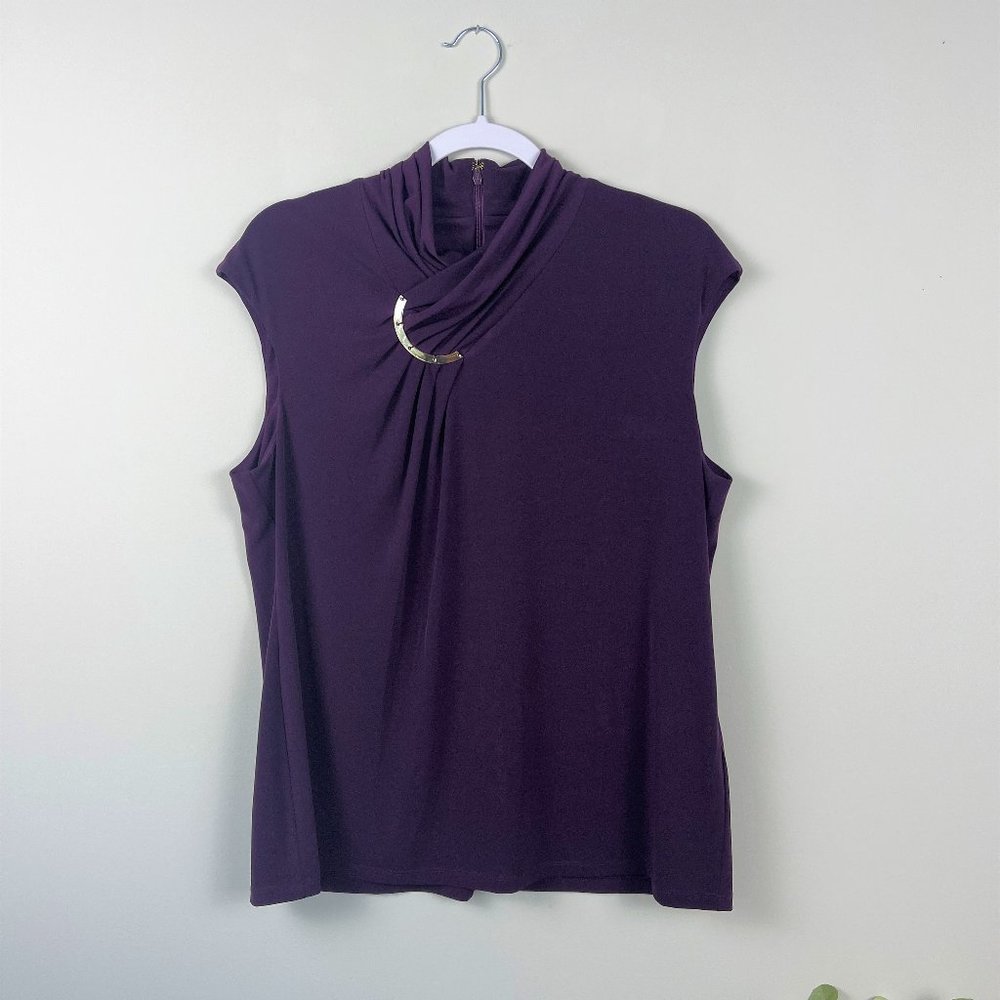 Calvin Klein Cowl Neck Work Blouse, Purple Officewear, Women's XL